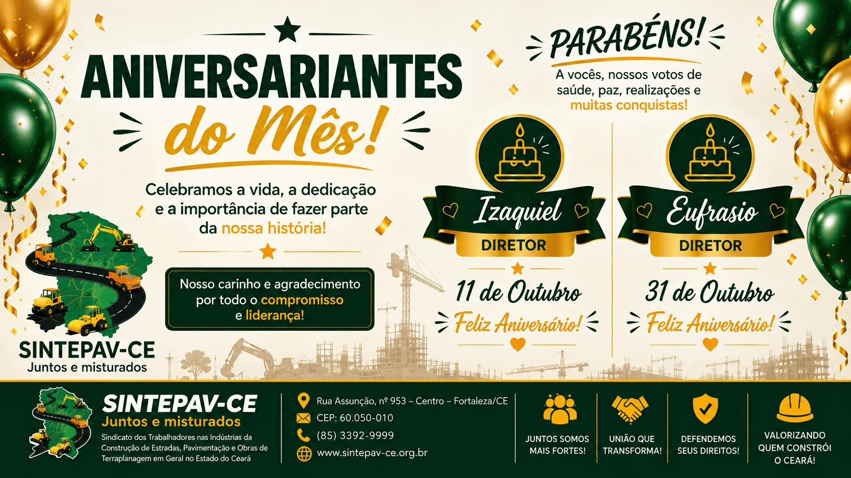 Aniversariantes do mês Outubro